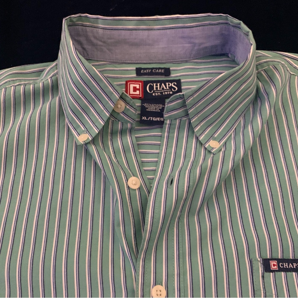 Chaps Ls Easy Care Mint Green/Blue Striped Shirt
